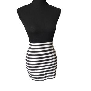 Mods International Dark Gray and Cream Striped Bodycon Miniskirt, size small
